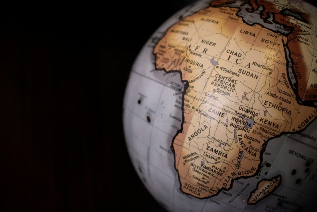 Map of Africa showing some African countries
